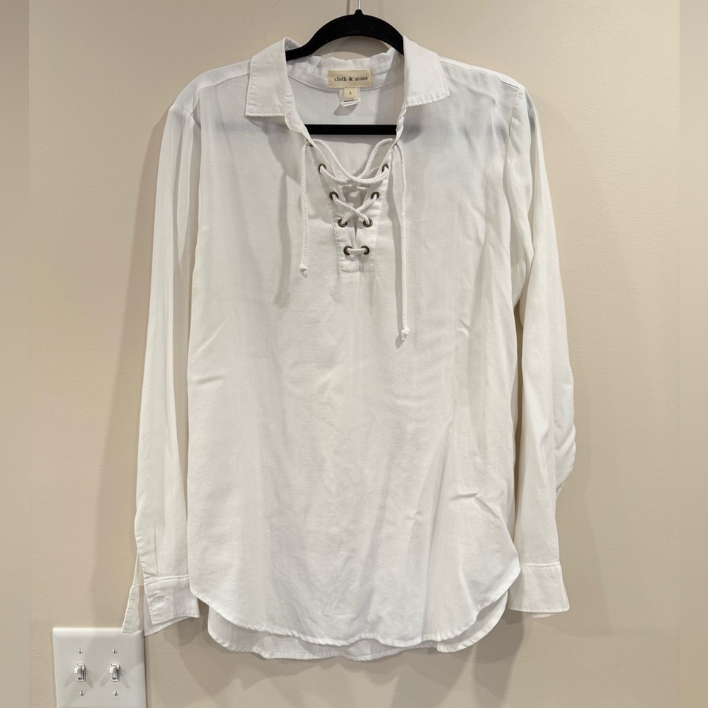 🔥Cloth & Stone Women's White Lace-Up Blouse Sz L Like New🔥